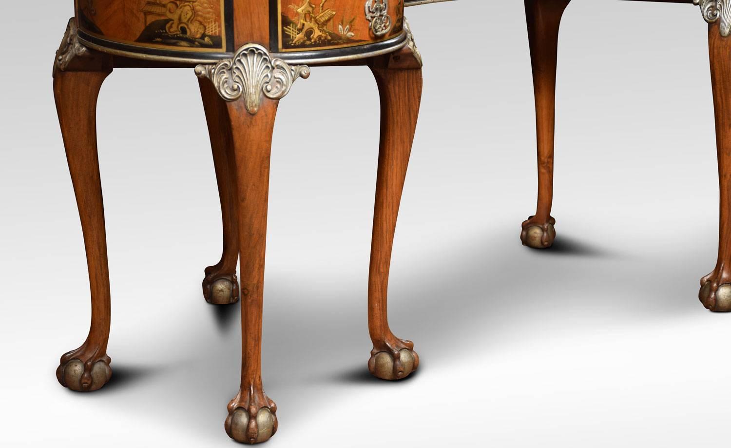 British Walnut Kidney Shaped Chinoiserie Decorated Dressing Table