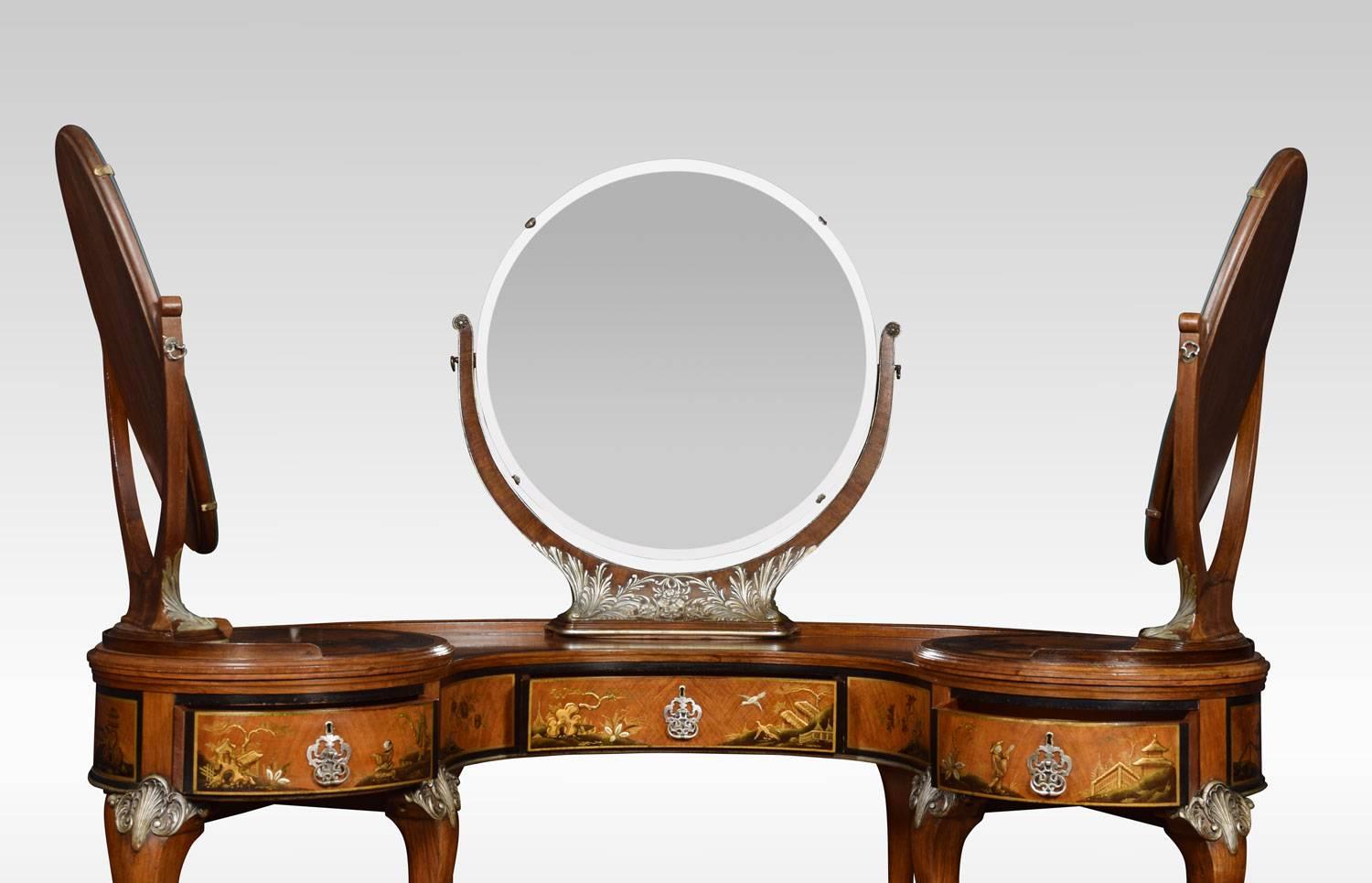 Walnut Kidney Shaped Chinoiserie Decorated Dressing Table 4