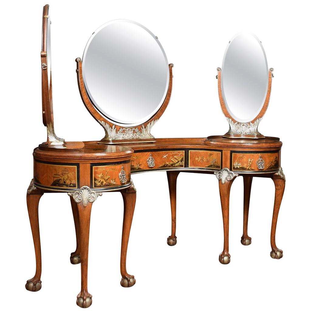 Walnut Kidney Shaped Chinoiserie Decorated Dressing Table