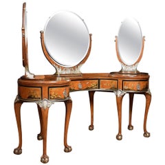 Walnut Kidney Shaped Chinoiserie Decorated Dressing Table