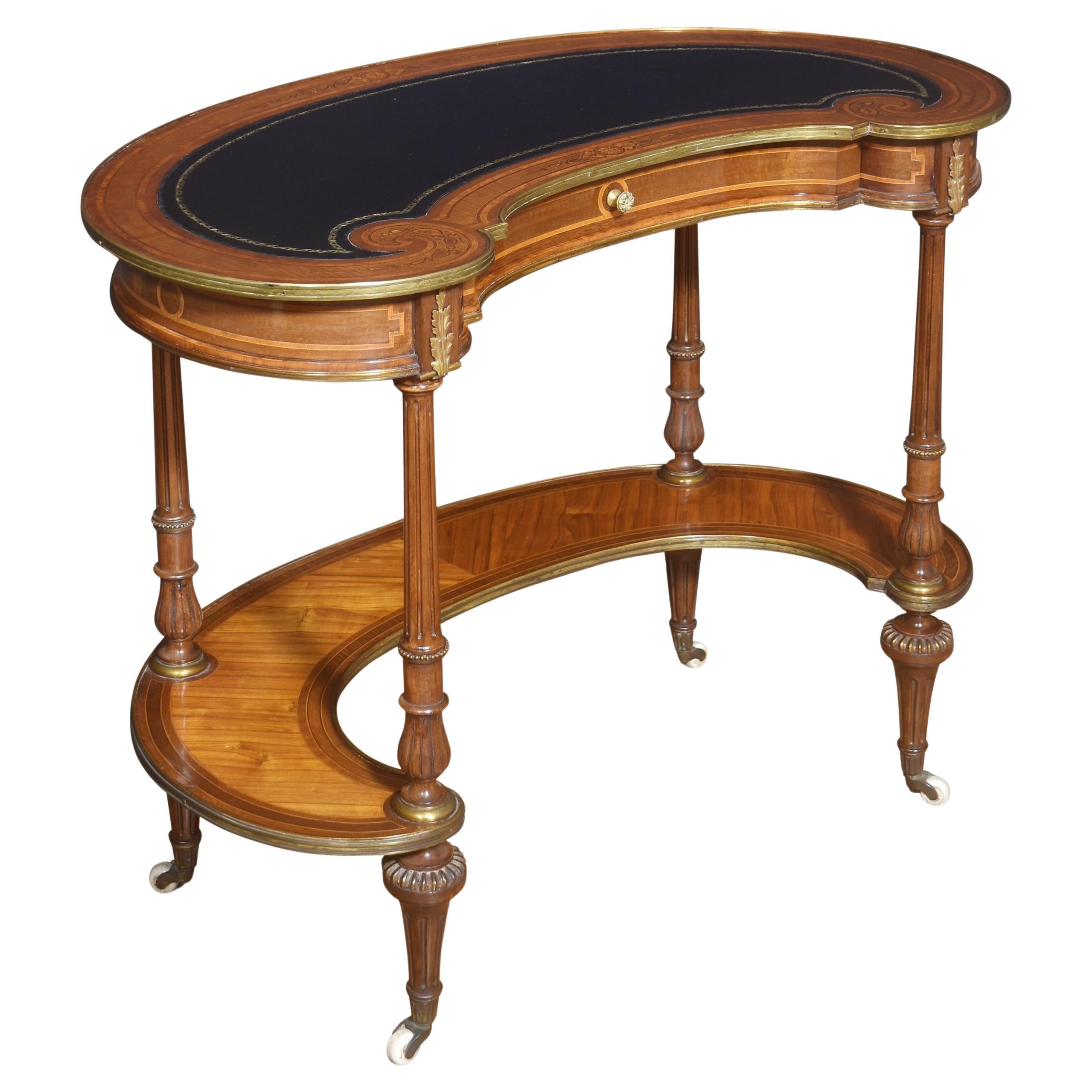 Walnut kidney shaped writing table For Sale