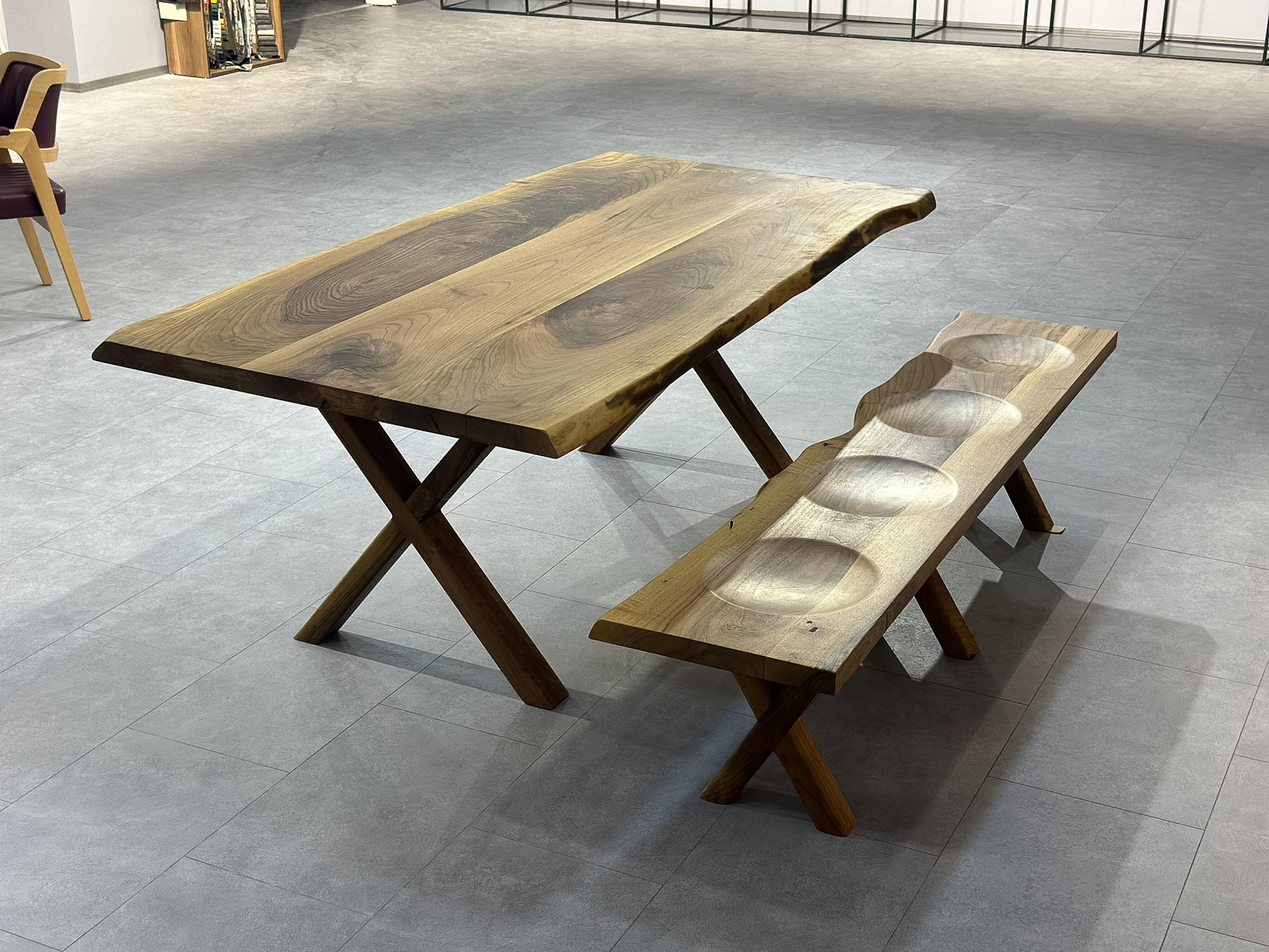 Brushed Walnut Wood Live Edge Table - Dining Solid Wood Table - Custom Dining Table For Sale