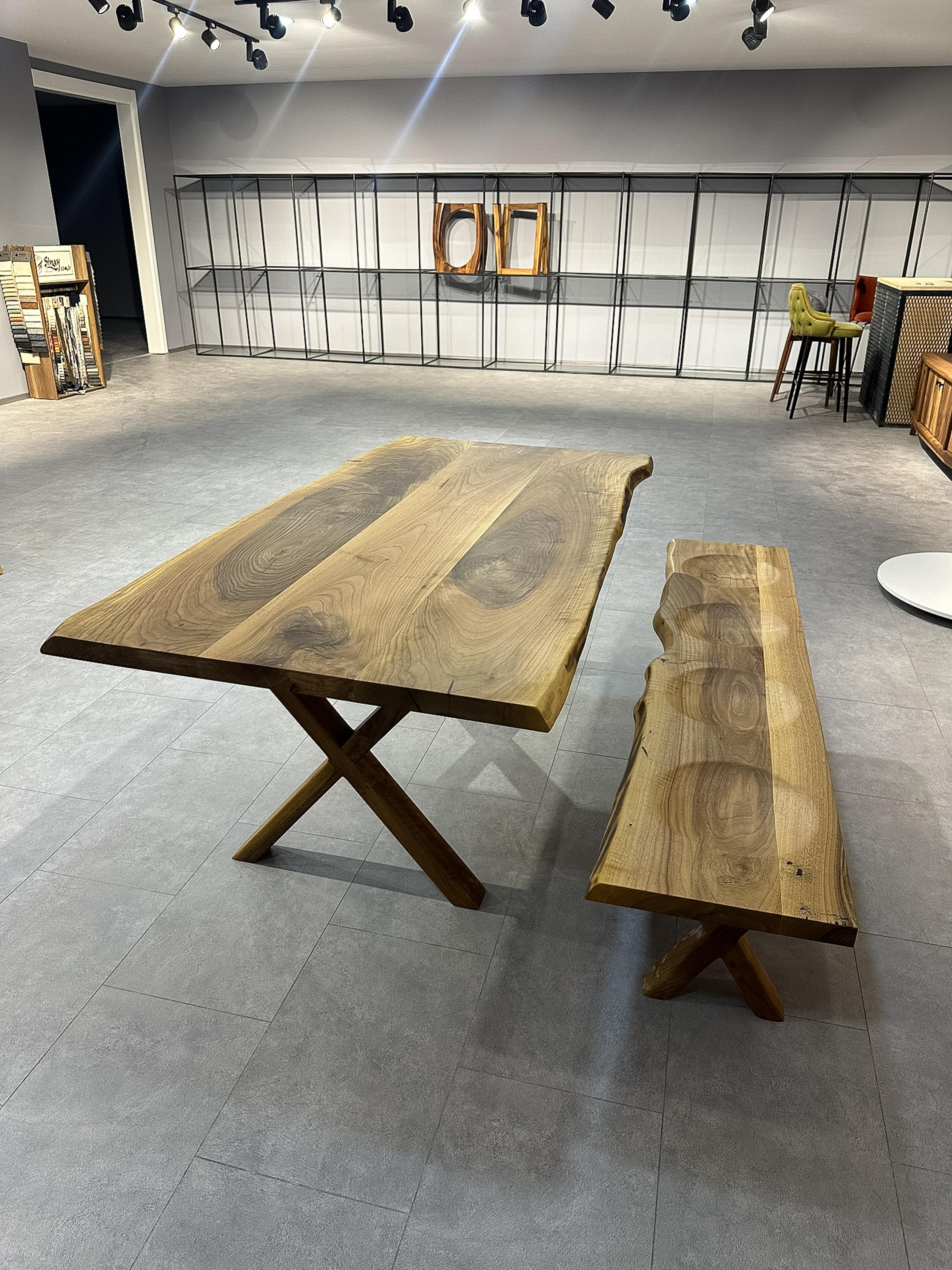 Contemporary Walnut Wood Live Edge Table - Dining Solid Wood Table - Custom Dining Table For Sale