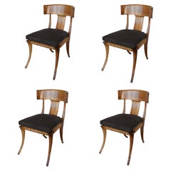 Walnut Klismos Chairs with Leather Straps, Set of 4