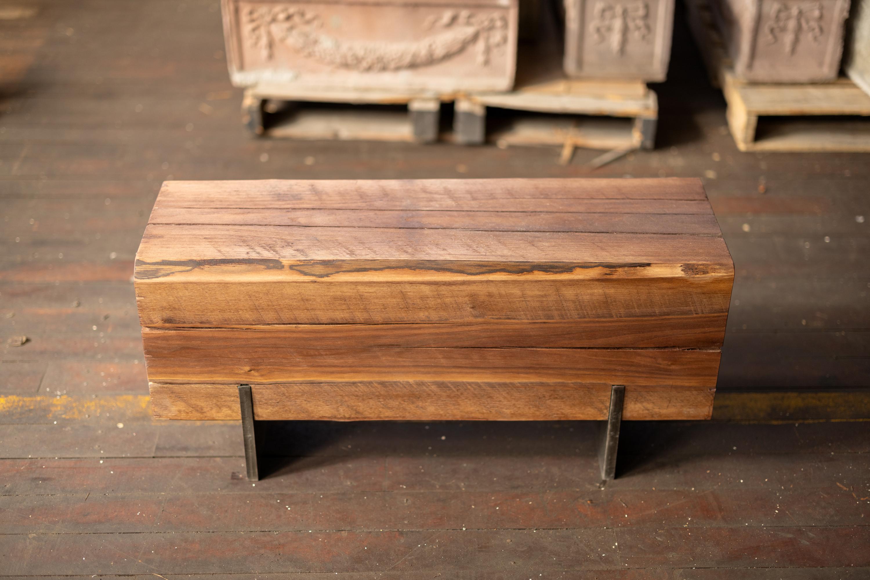 Walnut Knife Beam Bench 3' Long Solid Wood + Blackened Steel by Alabama Sawyer For Sale 1