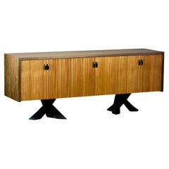 Modern Walnut and Koa Credenza with Sculptural Legs by Thomas Throop - In Stock
