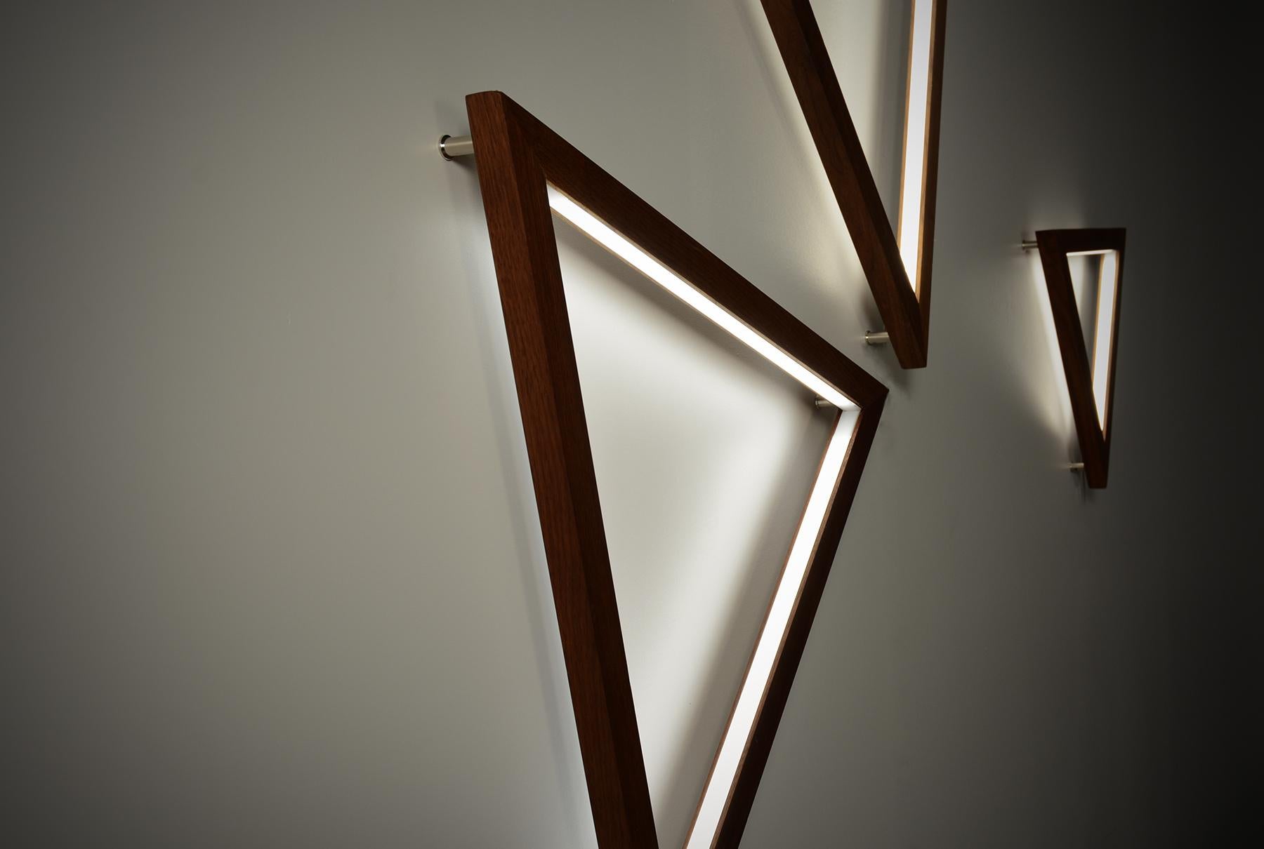 Walnut Large Triangle Sconce, Pendant by Hollis & Morris For Sale 3