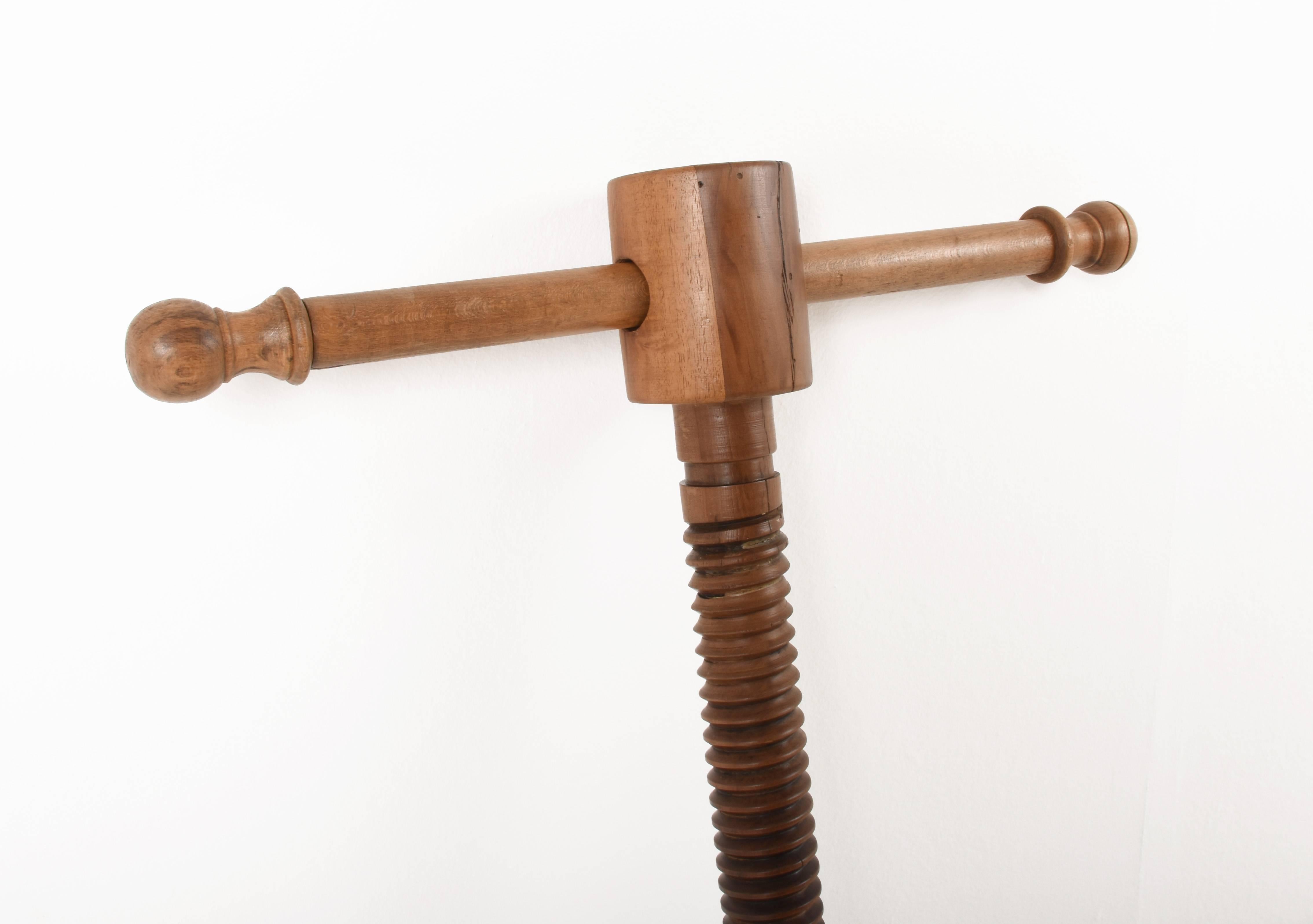 Italian Walnut, Large Wooden Screw of a Wine Press, a Wooden Sculpture, Italy 1900s For Sale
