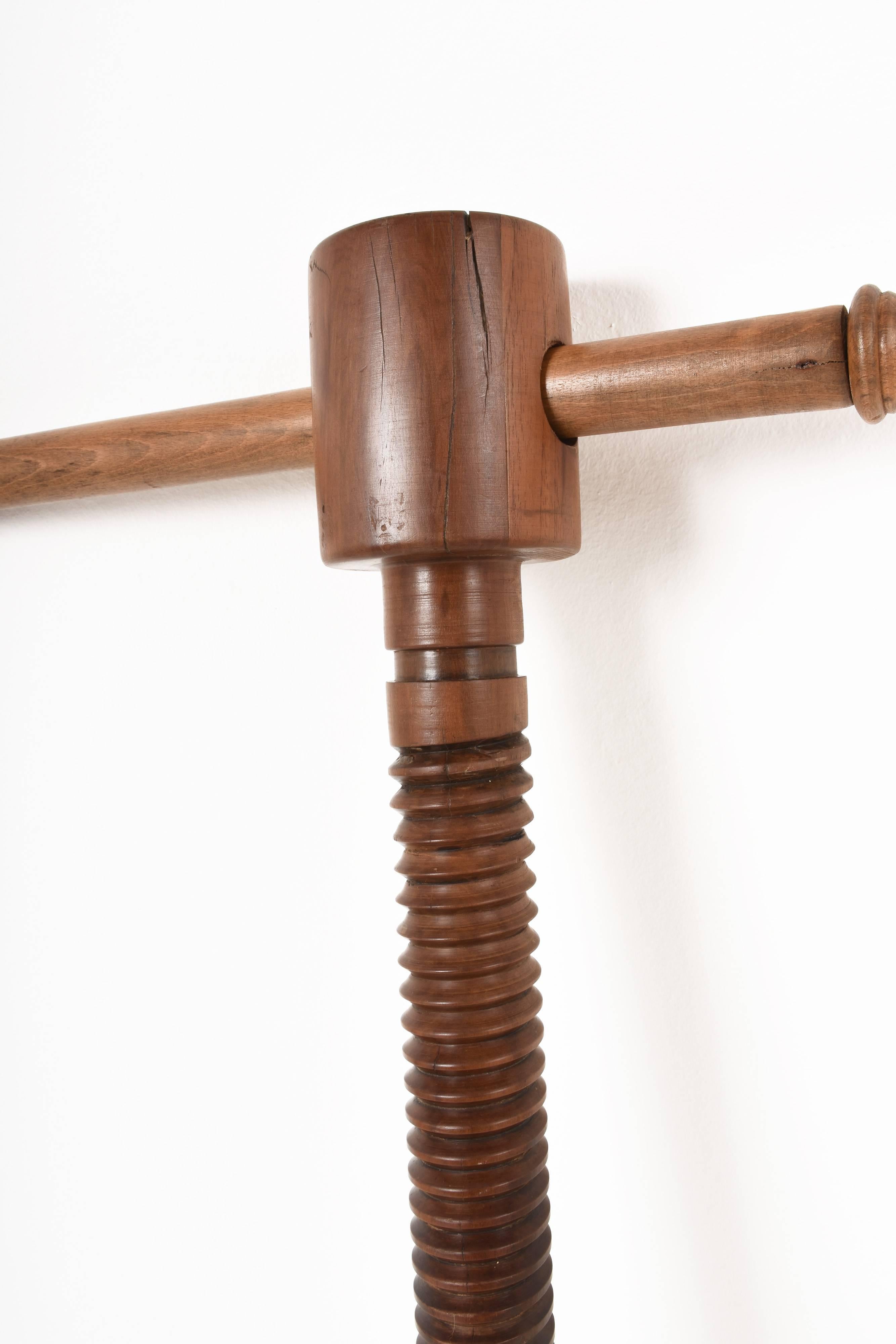 20th Century Walnut, Large Wooden Screw of a Wine Press, a Wooden Sculpture, Italy 1900s For Sale
