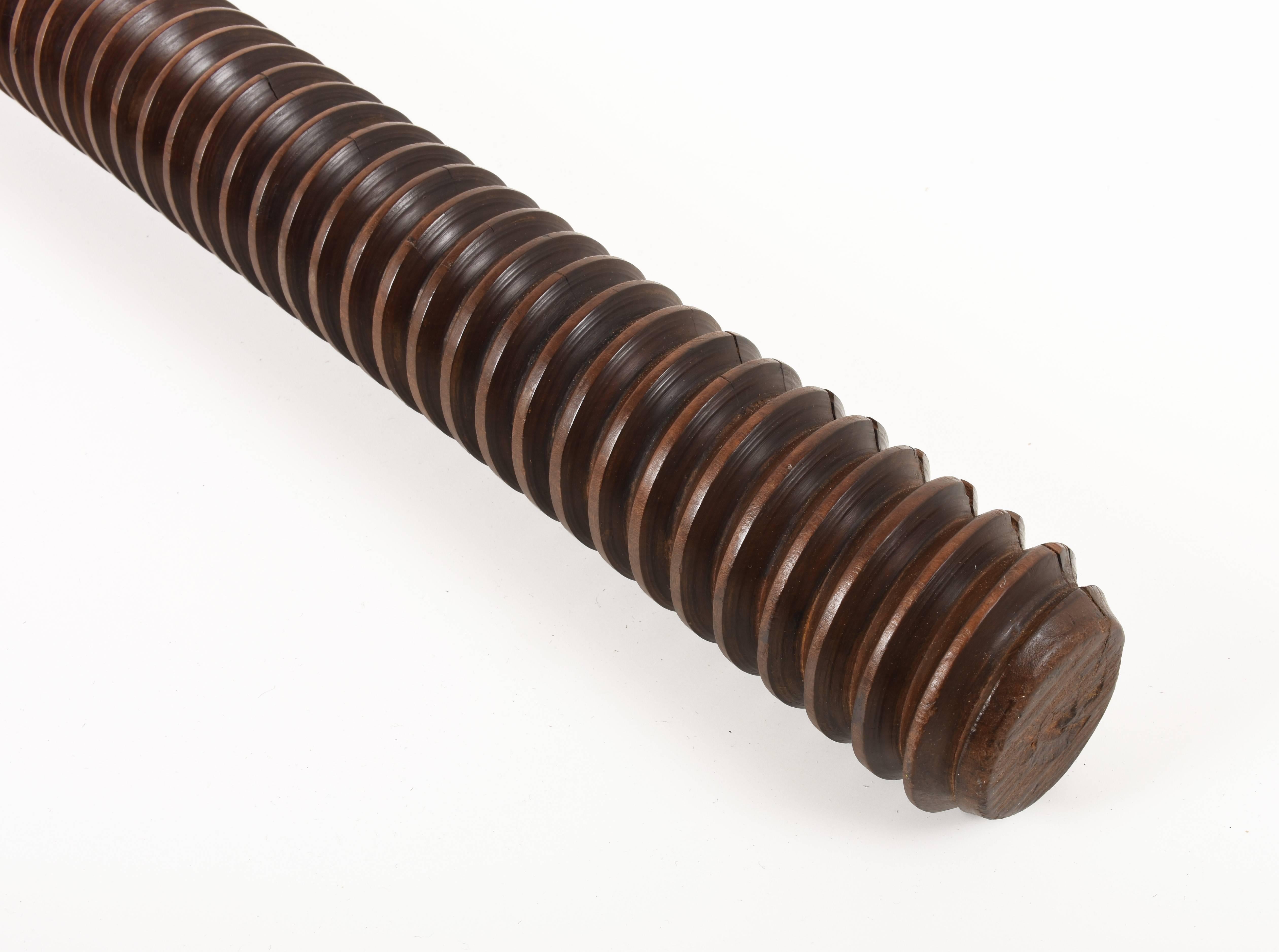 Walnut, Large Wooden Screw of a Wine Press, a Wooden Sculpture, Italy 1900s For Sale 2