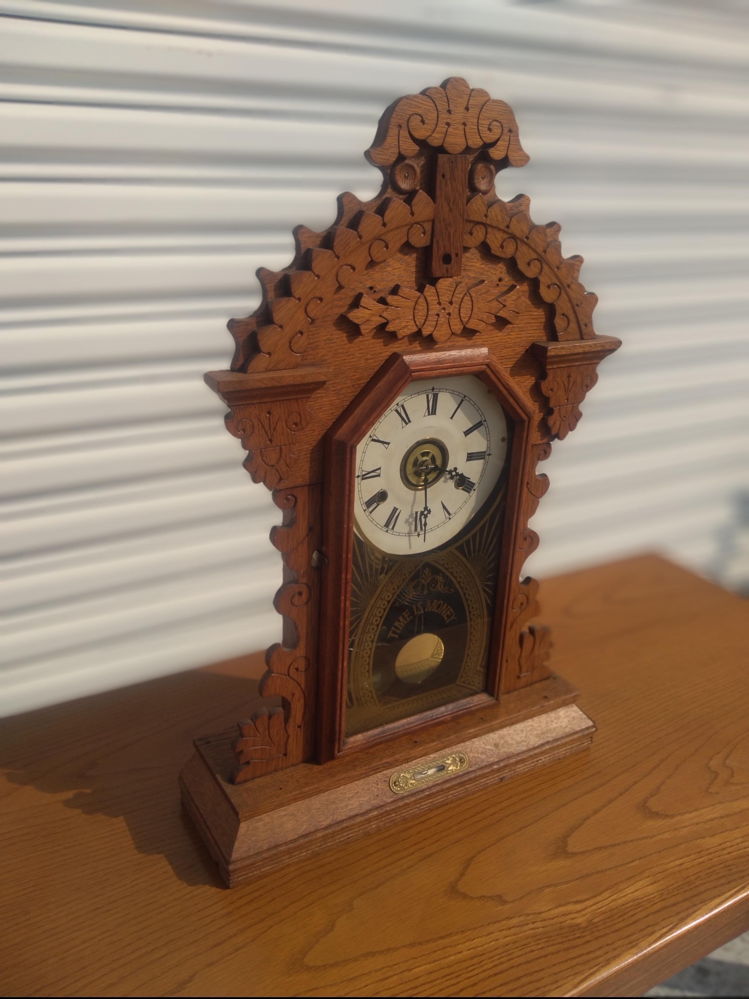 Walnut Late 19th Century Gingerbread Mantle Clock For Sale 1