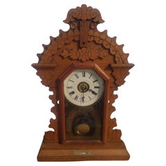 Antique Walnut Late 19th Century Gingerbread Mantle Clock