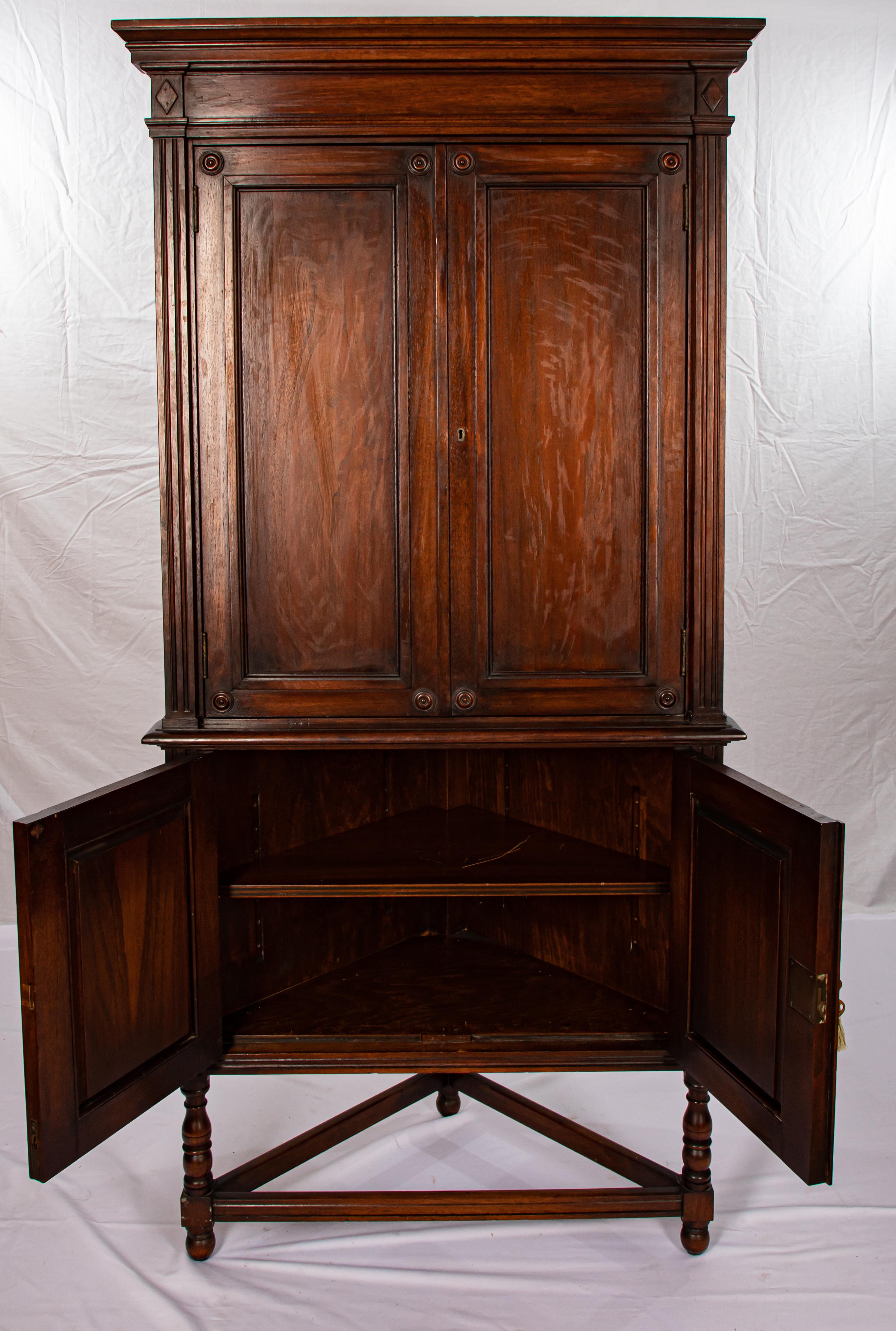 Hand-Crafted Walnut Late Victorian Corner Cabinet