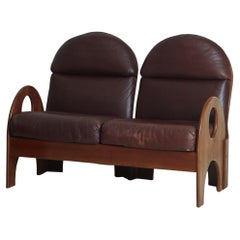 Walnut + Leather 2 Seat ‘Arcata’ Sofas by Gae Aulenti for Poltronova, Italy 1968