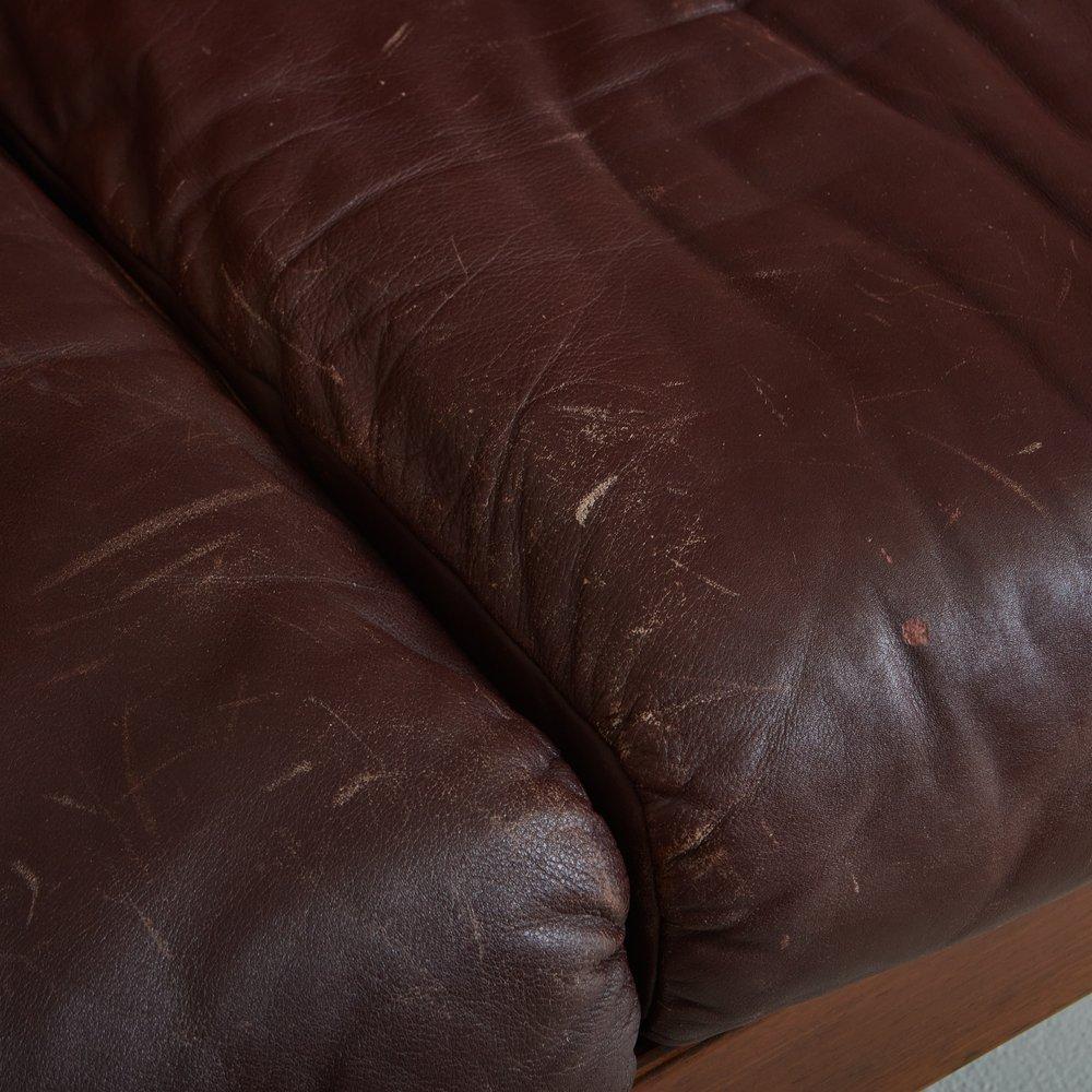 Walnut + Leather 3 Seat ‘Arcata’ Sofa by Gae Aulenti for Poltronova, Italy 1968 For Sale 5