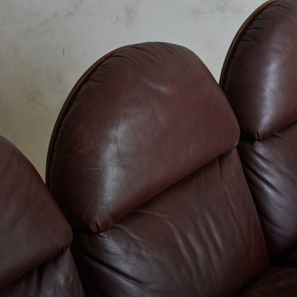 Italian Walnut + Leather 3 Seat ‘Arcata’ Sofa by Gae Aulenti for Poltronova, Italy 1968 For Sale