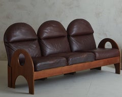Walnut + Leather 3 Seat ‘Arcata’ Sofa by Gae Aulenti for Poltronova, Italy 1968