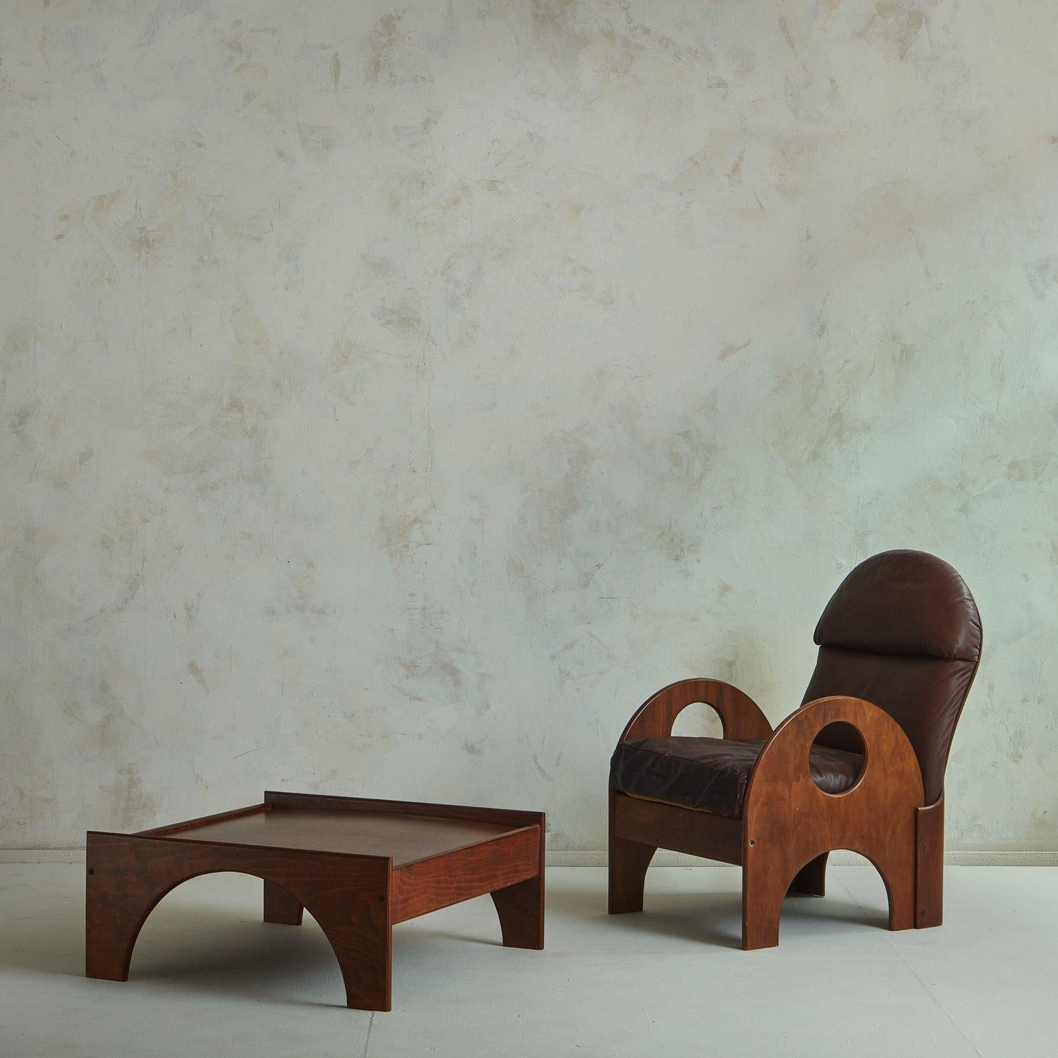 Modern Walnut + Leather 'Arcata' Chair by Gae Aulenti for Poltronova, Italy 1968 For Sale