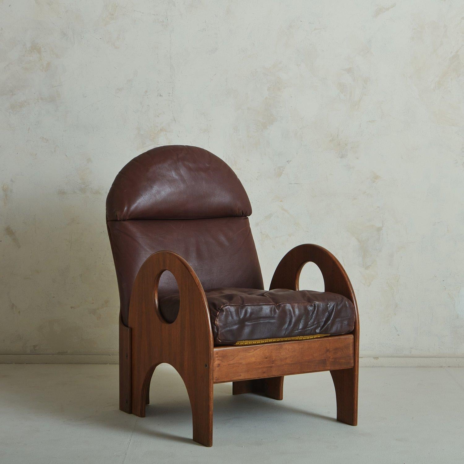 Mid-20th Century Walnut + Leather 'Arcata' Chair by Gae Aulenti for Poltronova, Italy 1968 For Sale