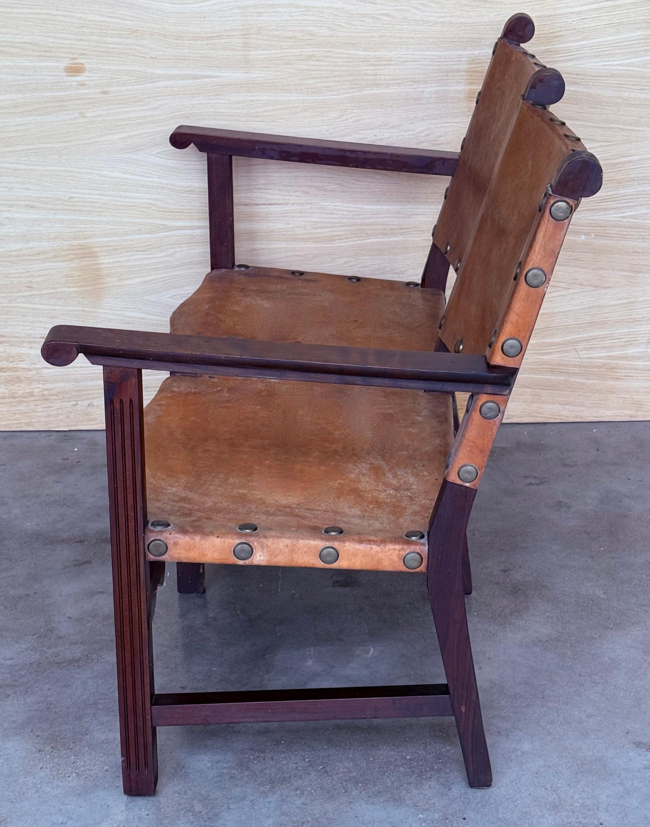Canapé, banquette en cuir de noyer Brown  Ferronnerie baroque du 18e siècle de Cordoba en vente 4