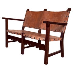 Nussbaumleder Brown Spanisch Sofa, Bank  Barocke Cordoba-Eisenarbeit aus dem 18. Jahrhundert