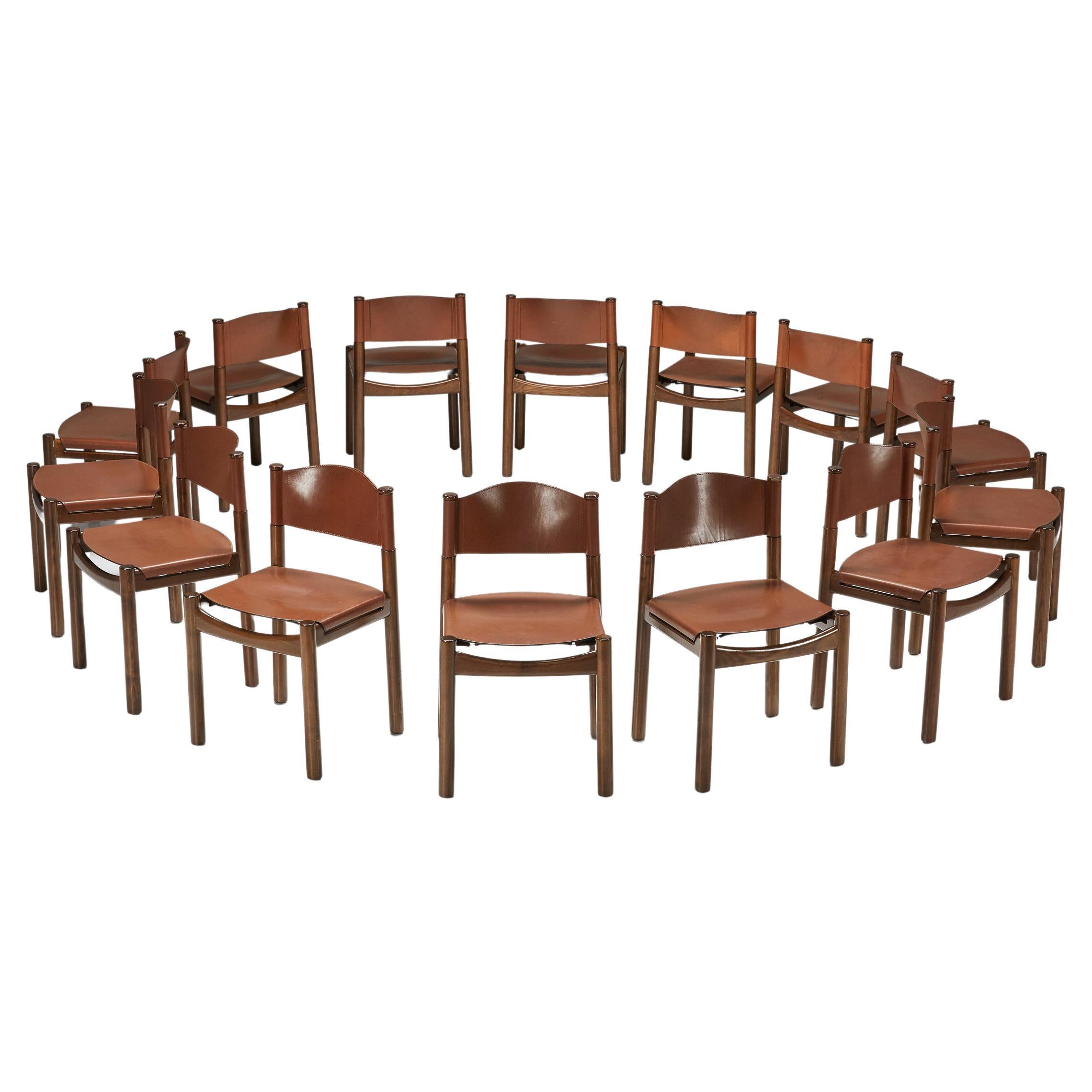 Scarpa Style Walnut & Leather Dining Chairs, Italian design, rustic twist