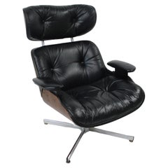 Walnut Leather Lounge Chair by George Mulhauser for Plycraft