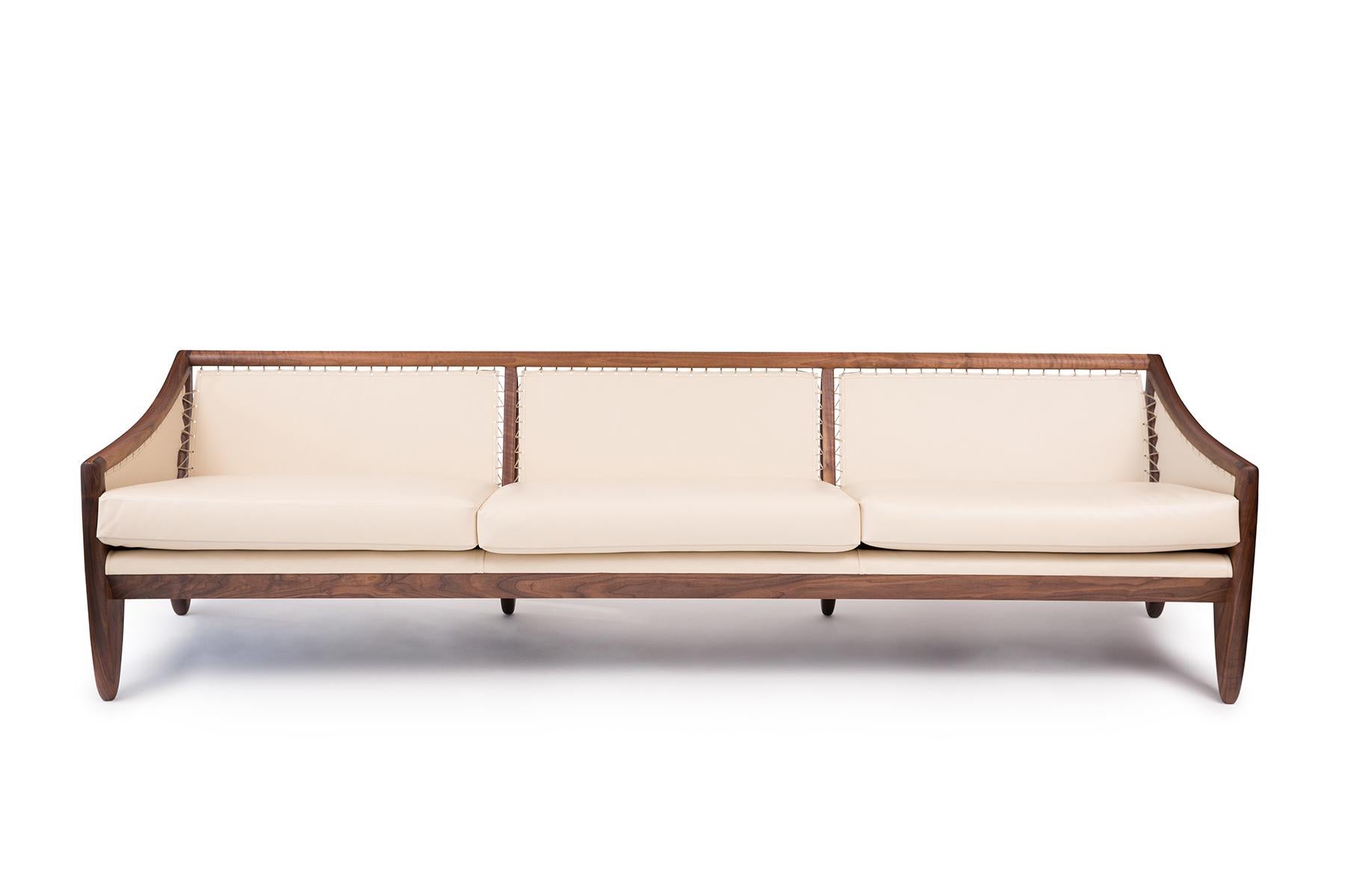 Mid-Century Modern Walnut & Leather Sofa after Allen Ditson