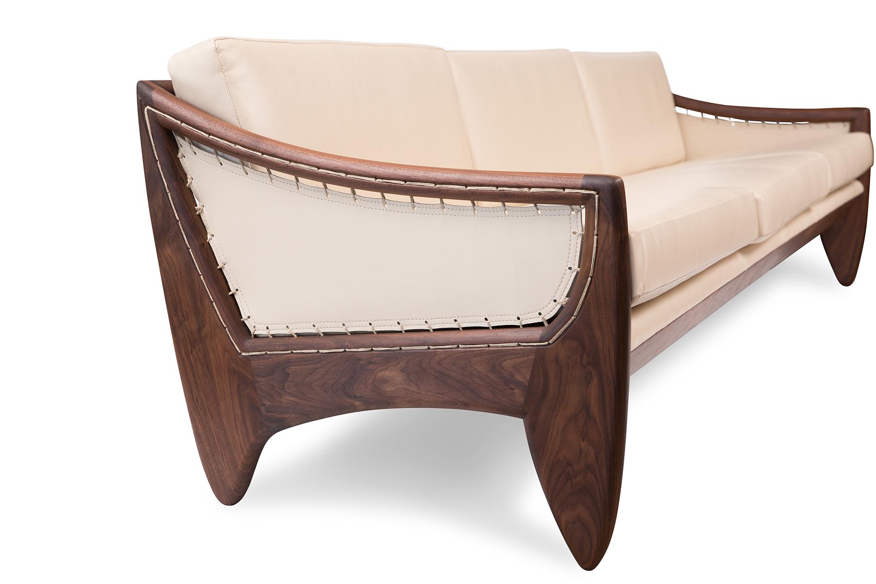 Contemporary Walnut & Leather Sofa after Allen Ditson