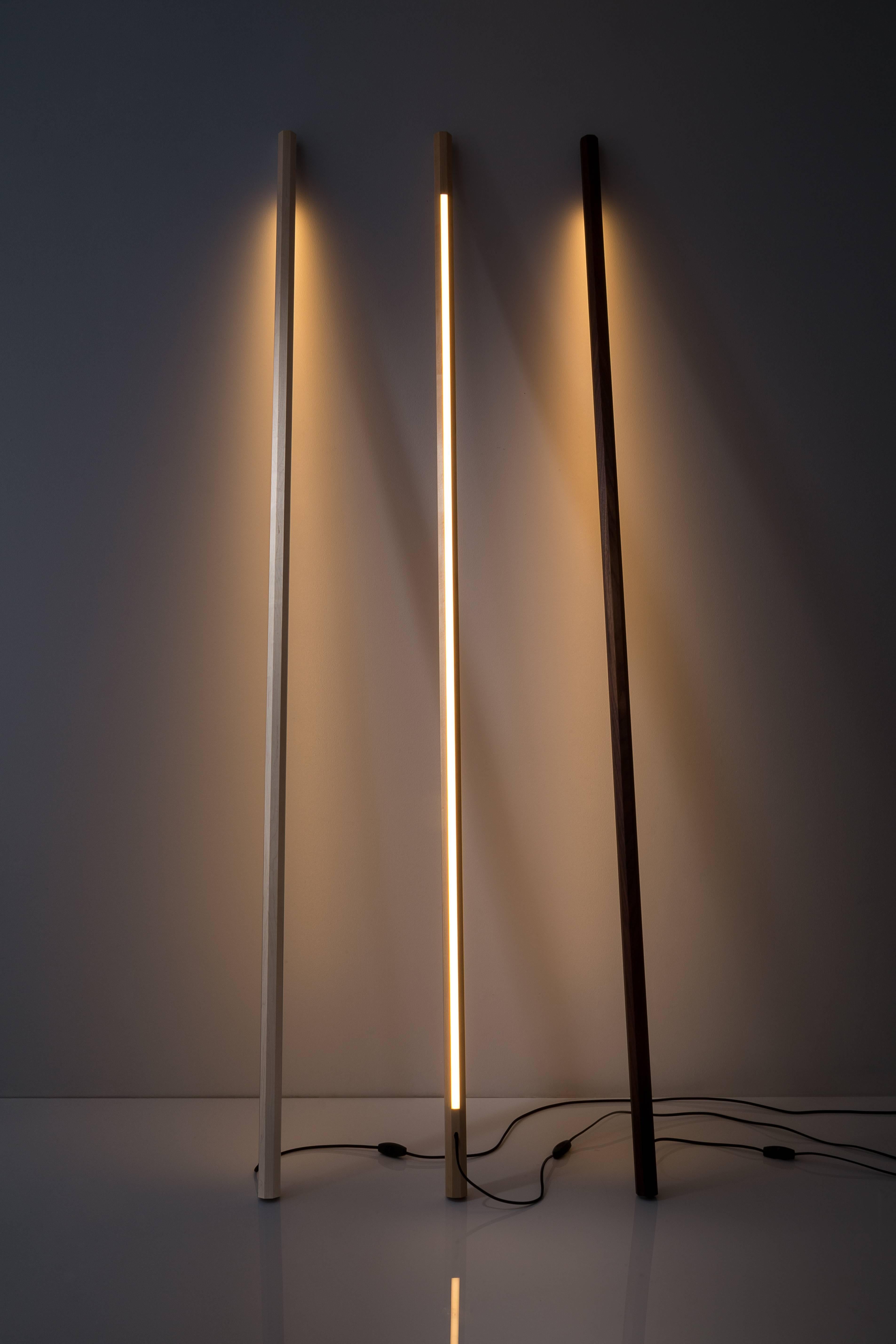 Contemporary Walnut LED Line Light Sculpture For Sale