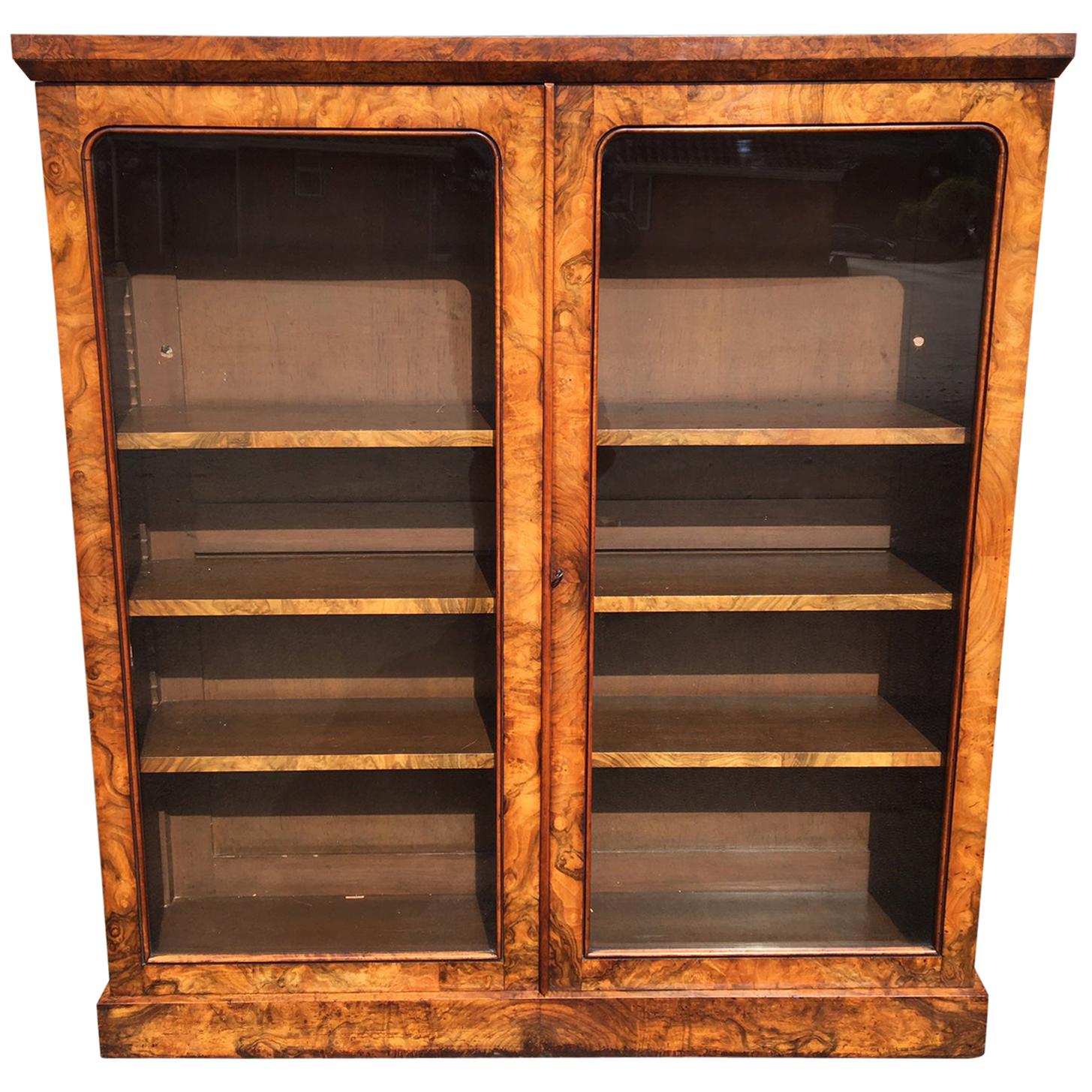 Walnut Library Bookcase, English, circa 1850