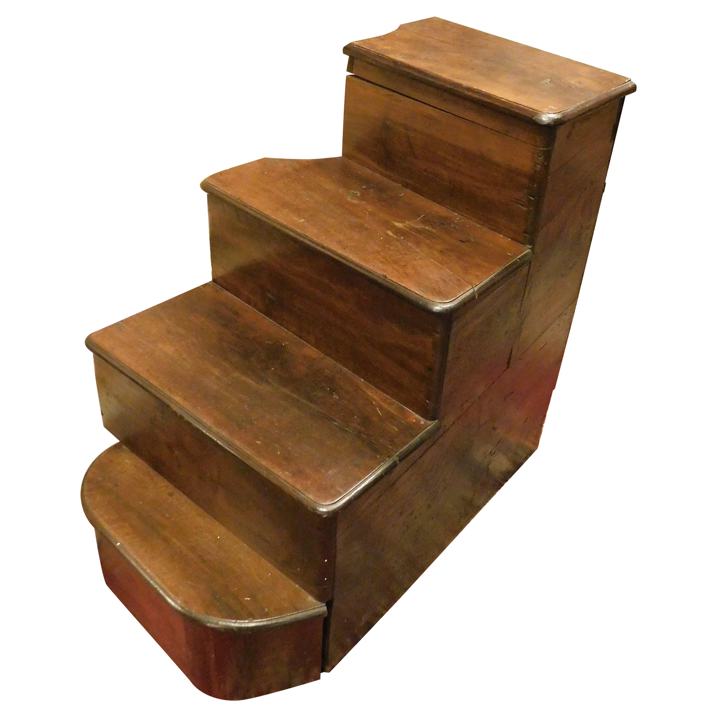 Walnut library ladder, 4 steps, Italy