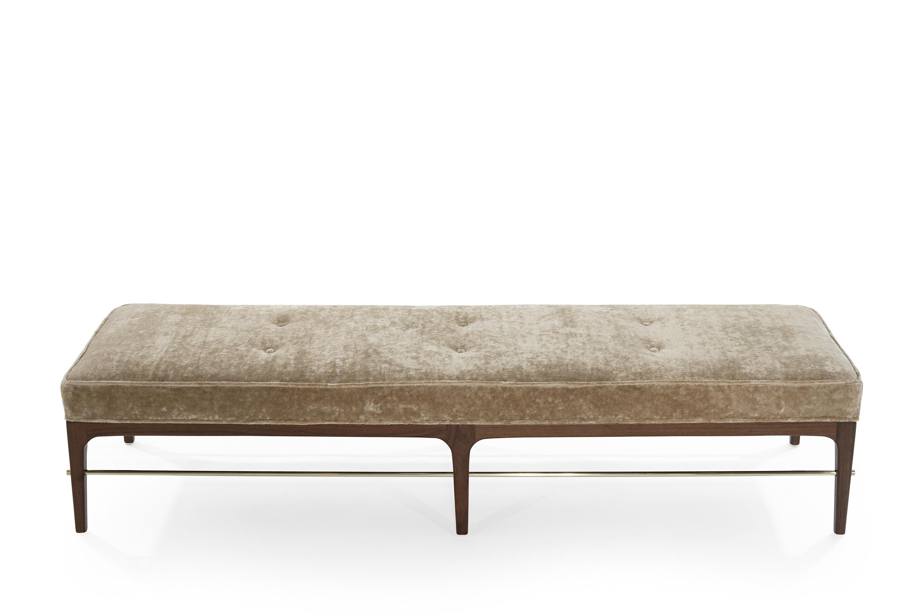 Draw clean lines with contemporary furniture inspired by the Mid-Century Modern Legend, Edward Wormley (1907-1995), a leading American designer. 
Echoing the brass bar below, this mohair cushion has lines of crisp welting around the edge.