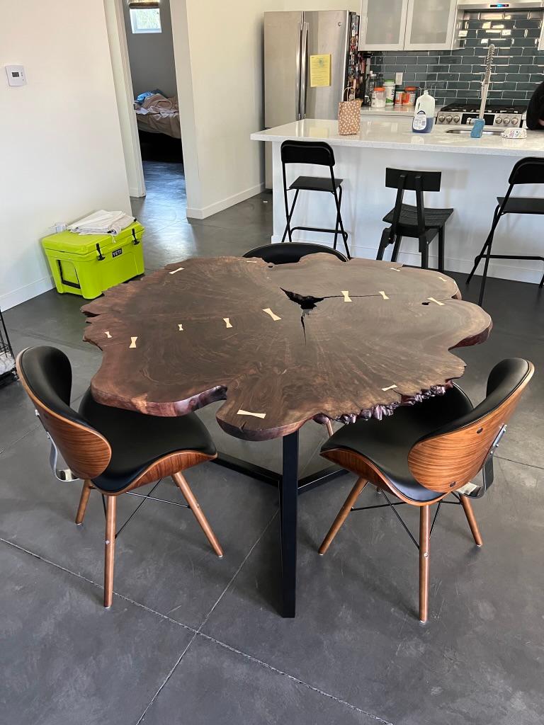 Inlay Walnut Live Edge Dining Table For Sale