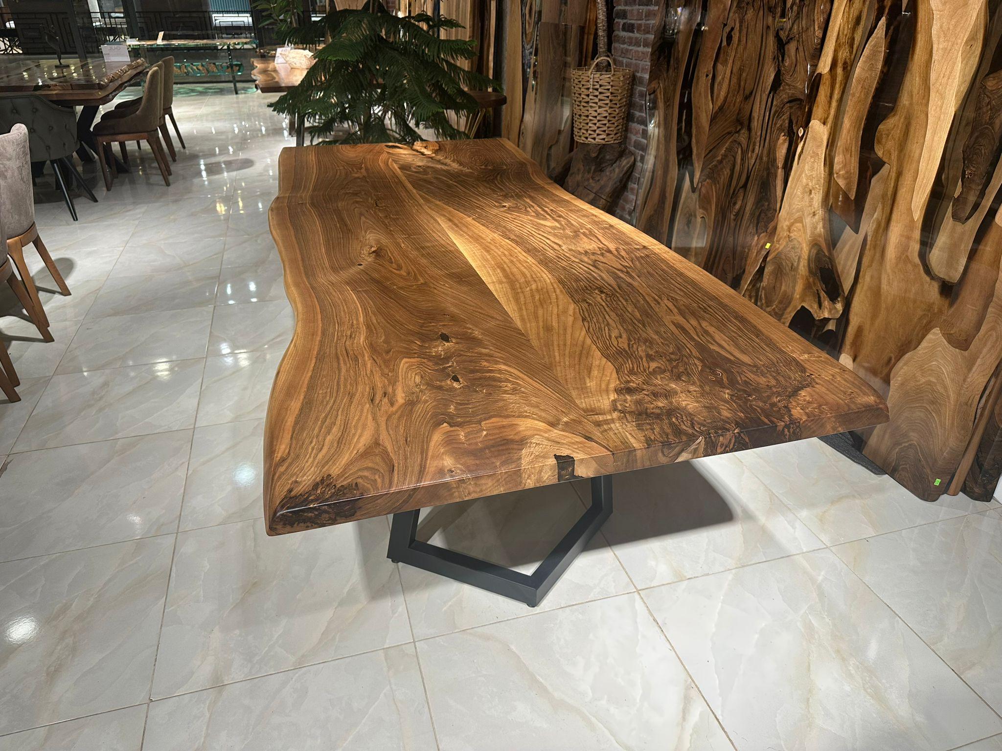Walnut Live Edge Wooden Kitchen Table For Sale 3
