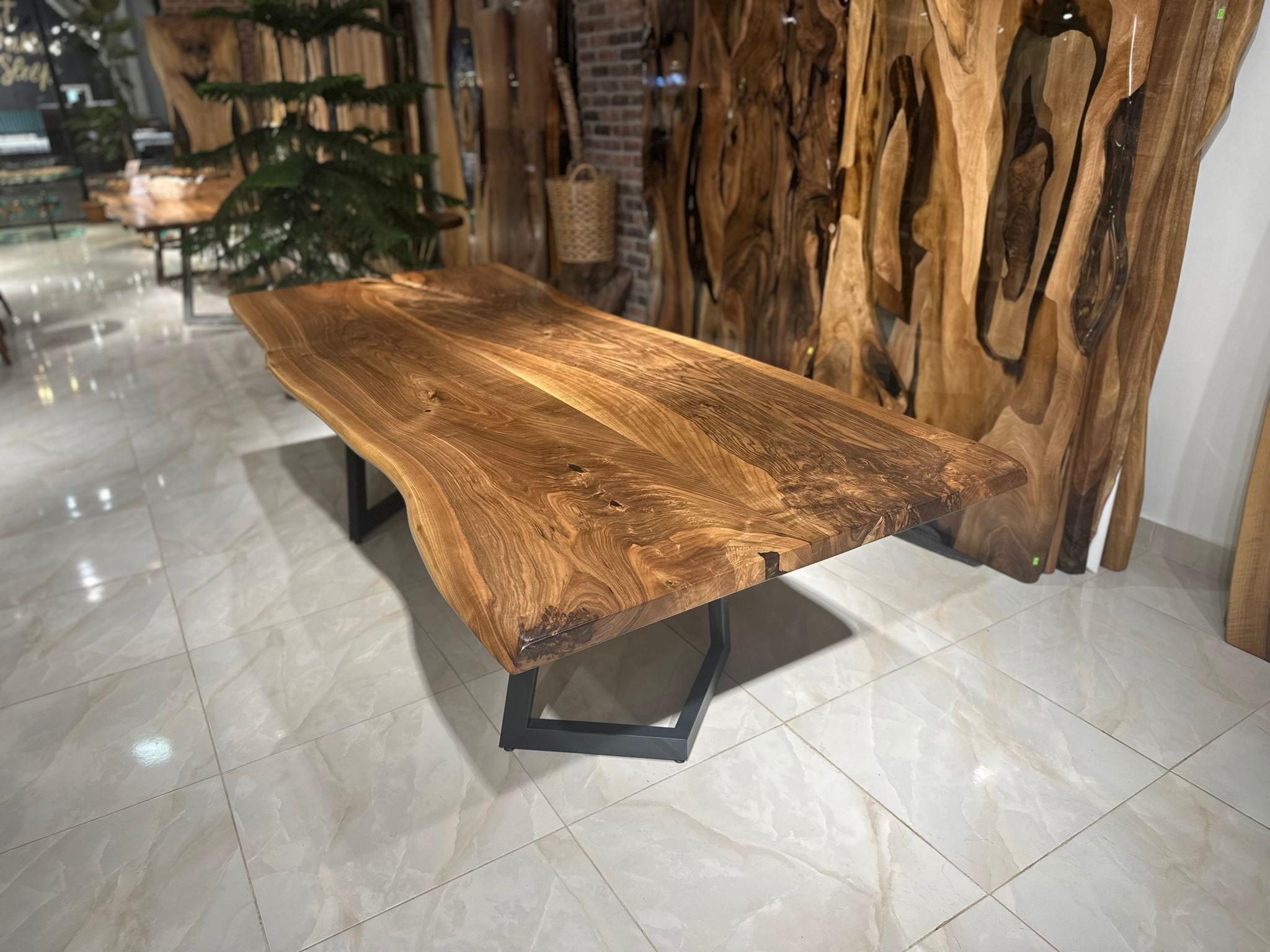Walnut Live Edge Wooden Kitchen Table For Sale 4