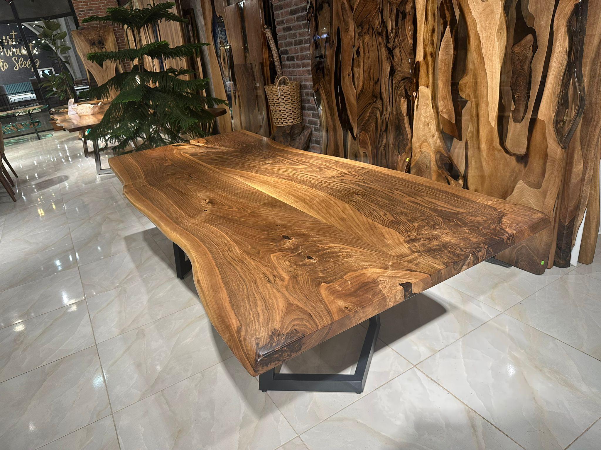 Arts and Crafts Walnut Live Edge Wooden Kitchen Table For Sale
