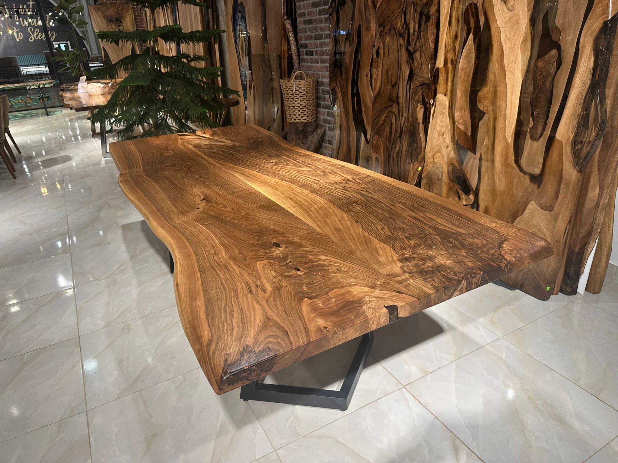 Turkish Walnut Live Edge Wooden Kitchen Table For Sale
