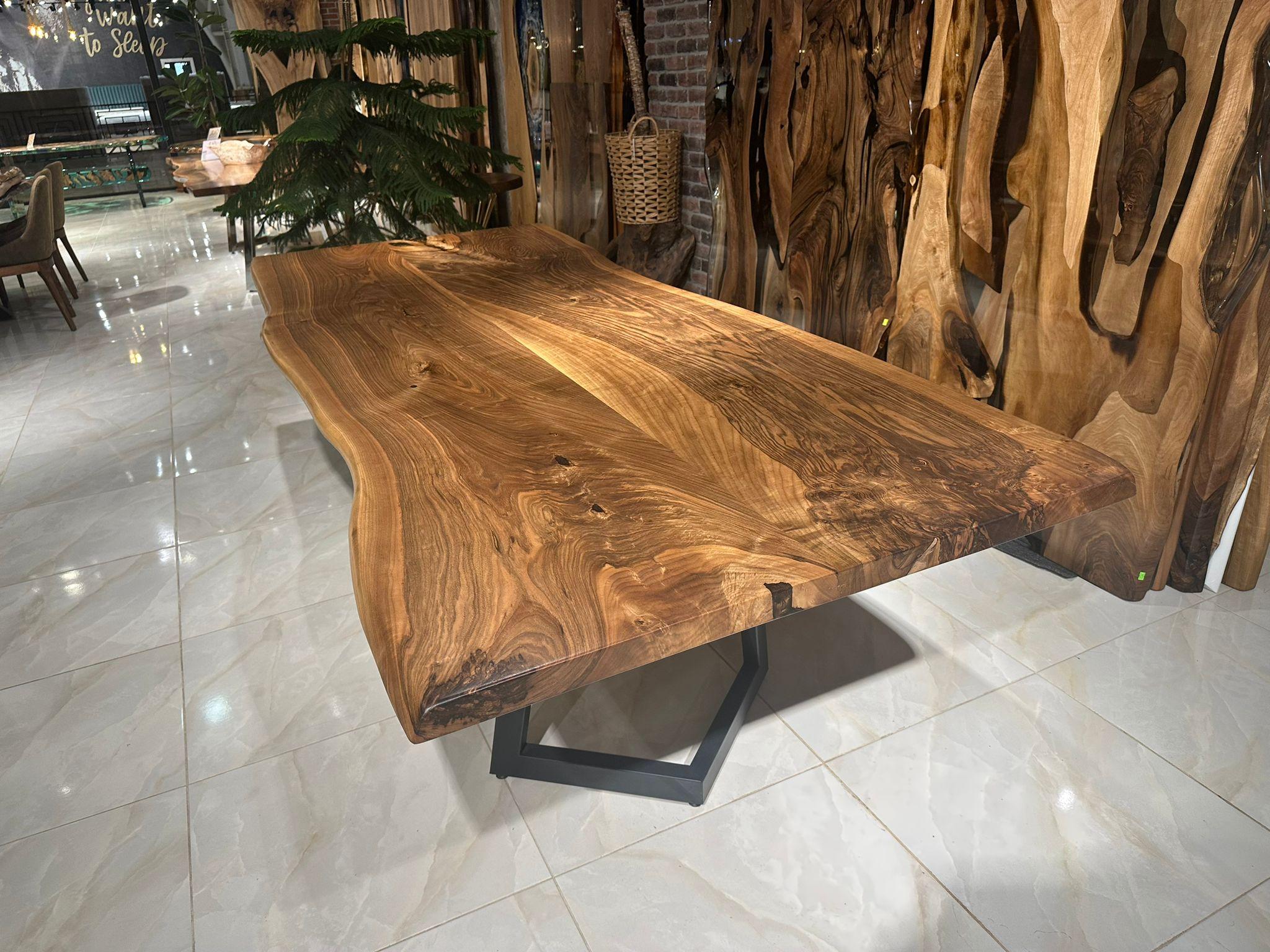 Contemporary Walnut Live Edge Wooden Kitchen Table For Sale