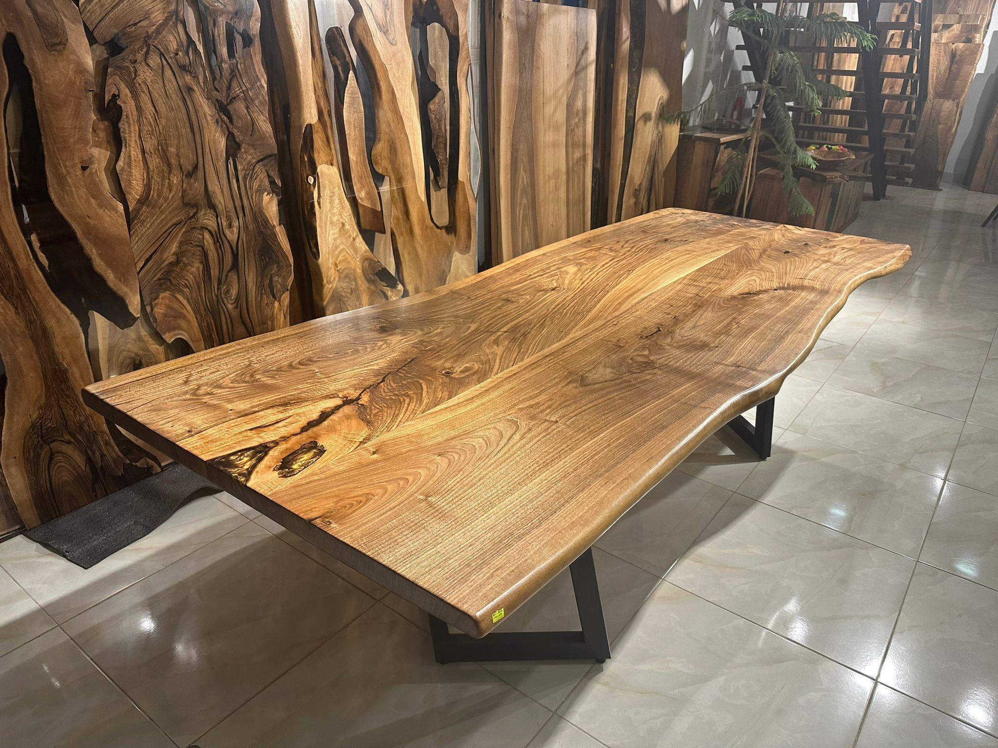Walnut Live Edge Wooden Kitchen Table For Sale 2