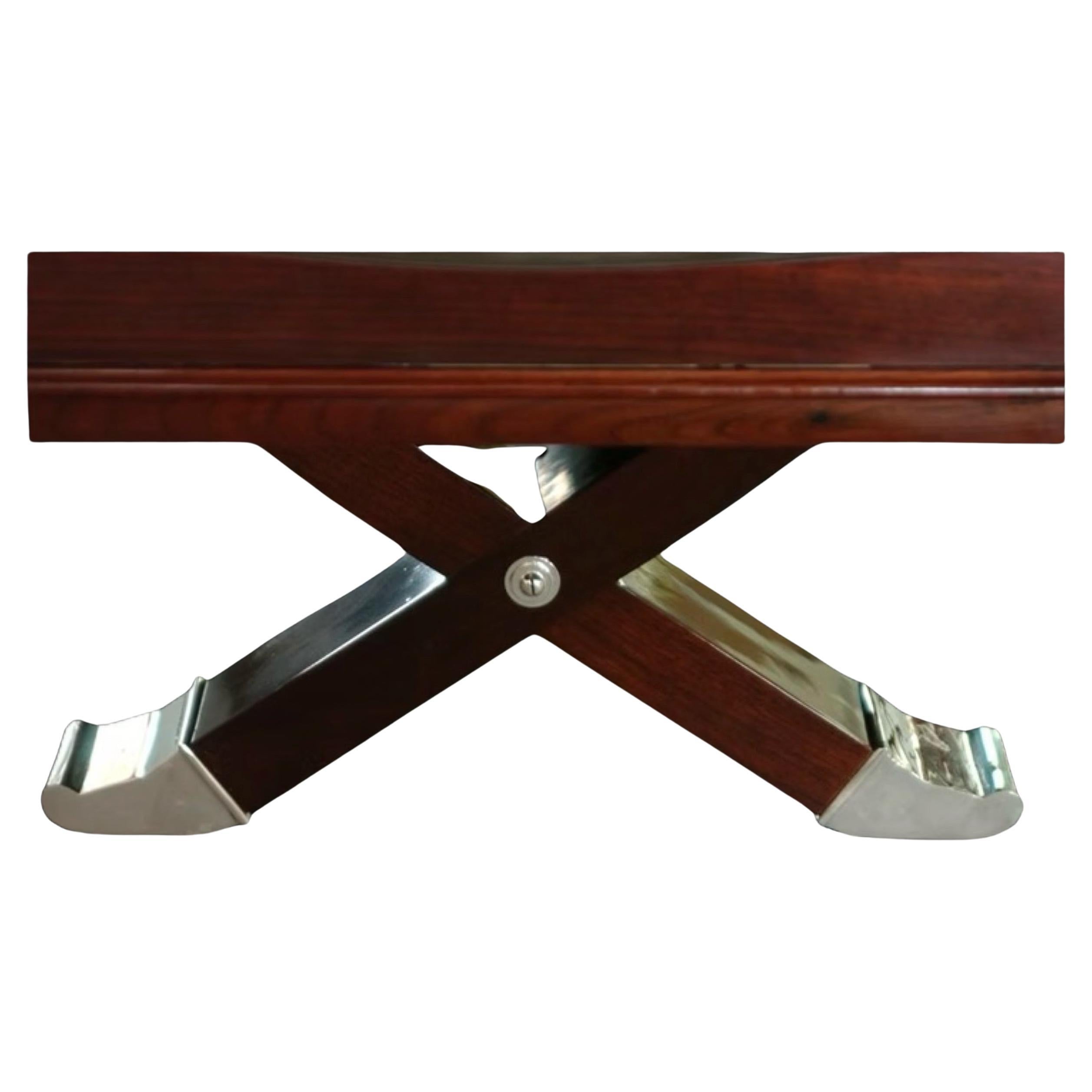 Fabulous Long Walnut Bench with silvered bronze shoes was modeled on a true French art deco masterpiece. All of the details have been meticulously replicated. The seat is elegantly sculpted with a curved profile for the length of the bench. the seat