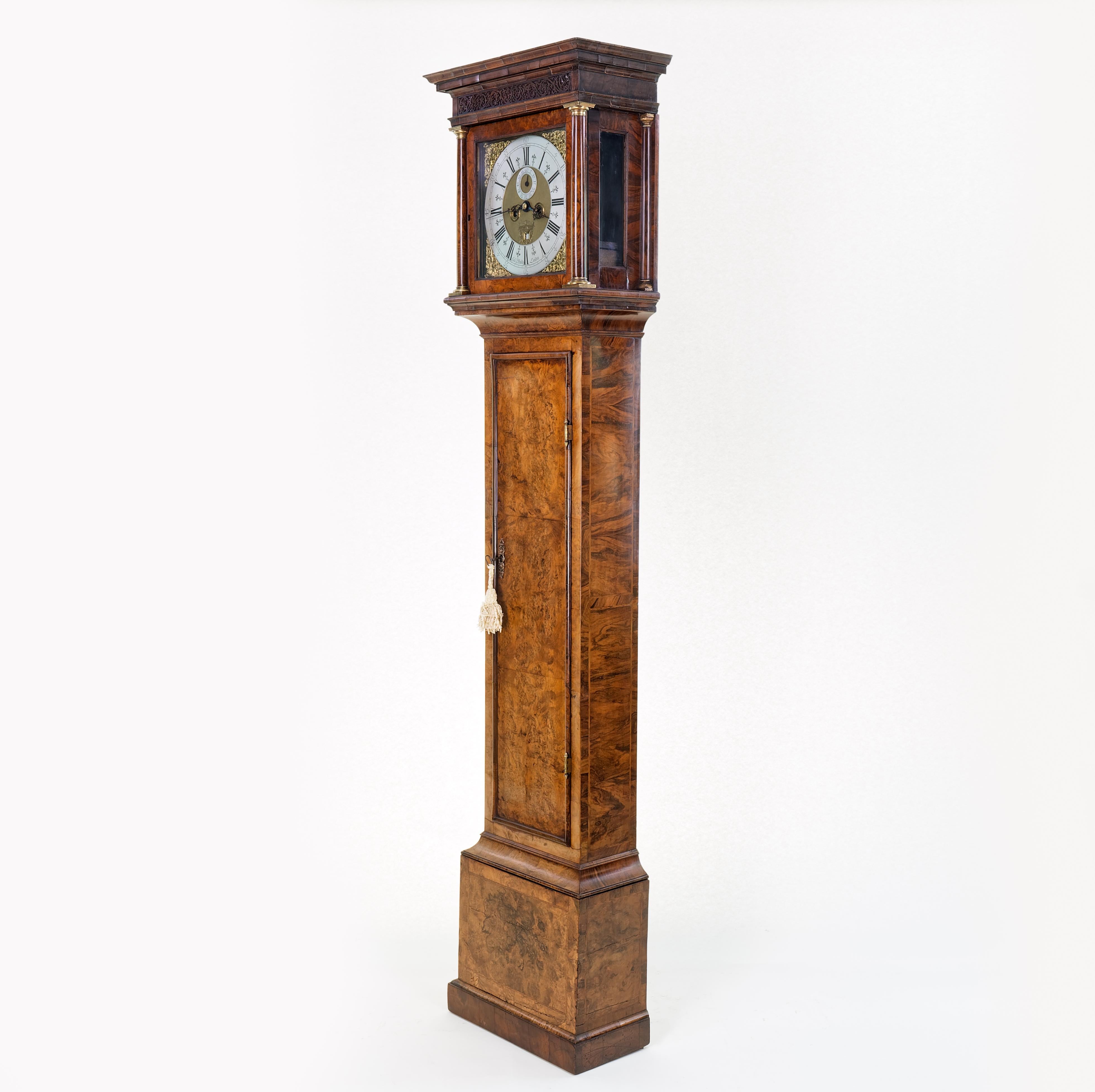 Veneer Walnut longcase Clock Langley Bradley For Sale