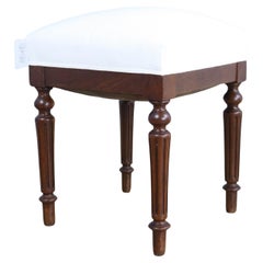 Walnut Louis Philippe Stool, Newly Upholstered Walnut Louis Philippe Stool, Newly Upholstered
