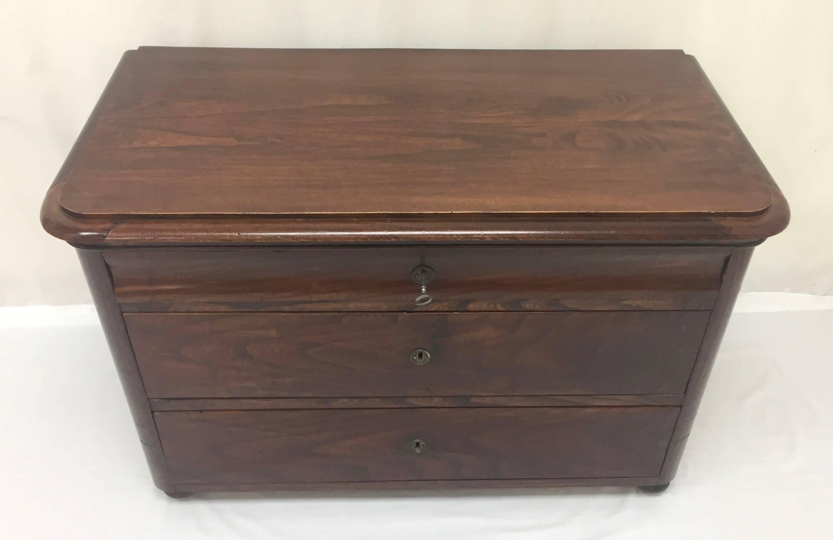Louis Philippe Walnut Louis-Philippe Three-Drawer Chest or Commode