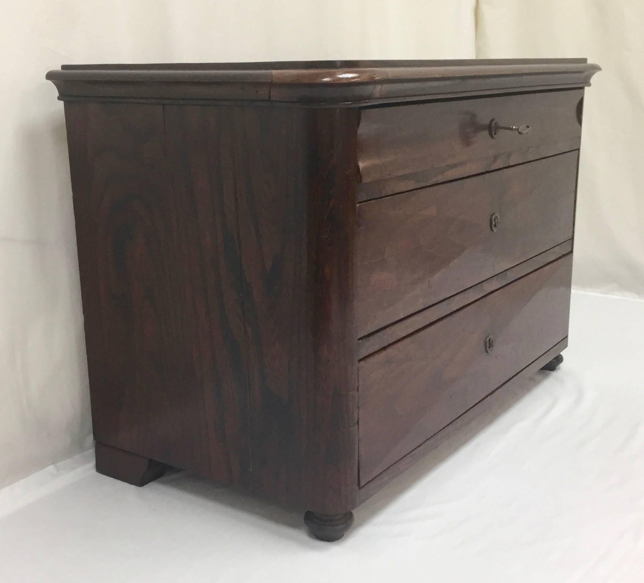 Polished Walnut Louis-Philippe Three-Drawer Chest or Commode