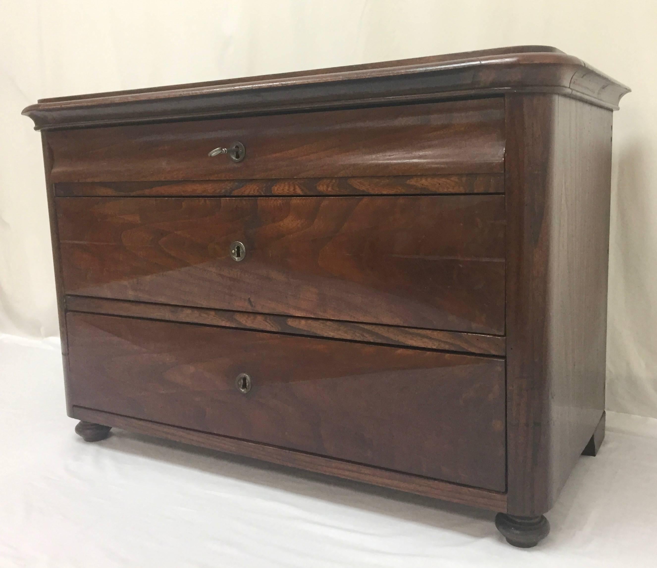 Walnut Louis-Philippe Three-Drawer Chest or Commode 2