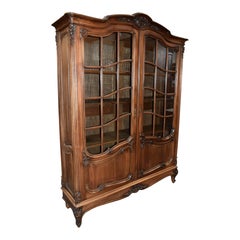Walnut Louis XV Bookcase with Glass Doors, circa 1890