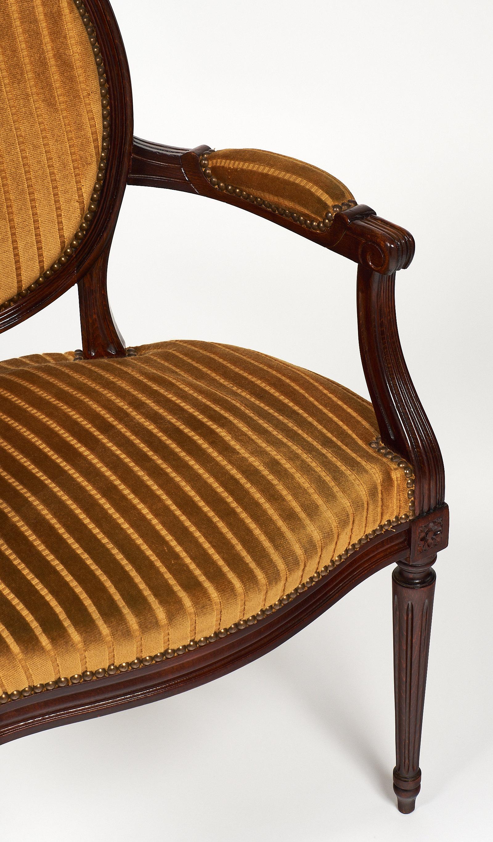 Walnut Louis XVI Style Armchair In Good Condition In Austin, TX