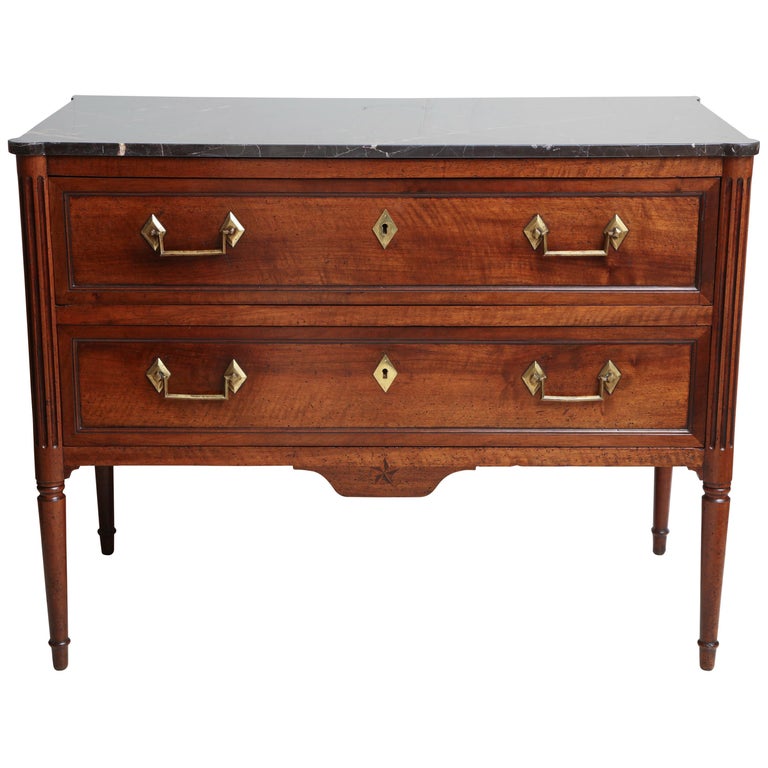 Walnut Louis XVI Two-Drawer Commode For Sale