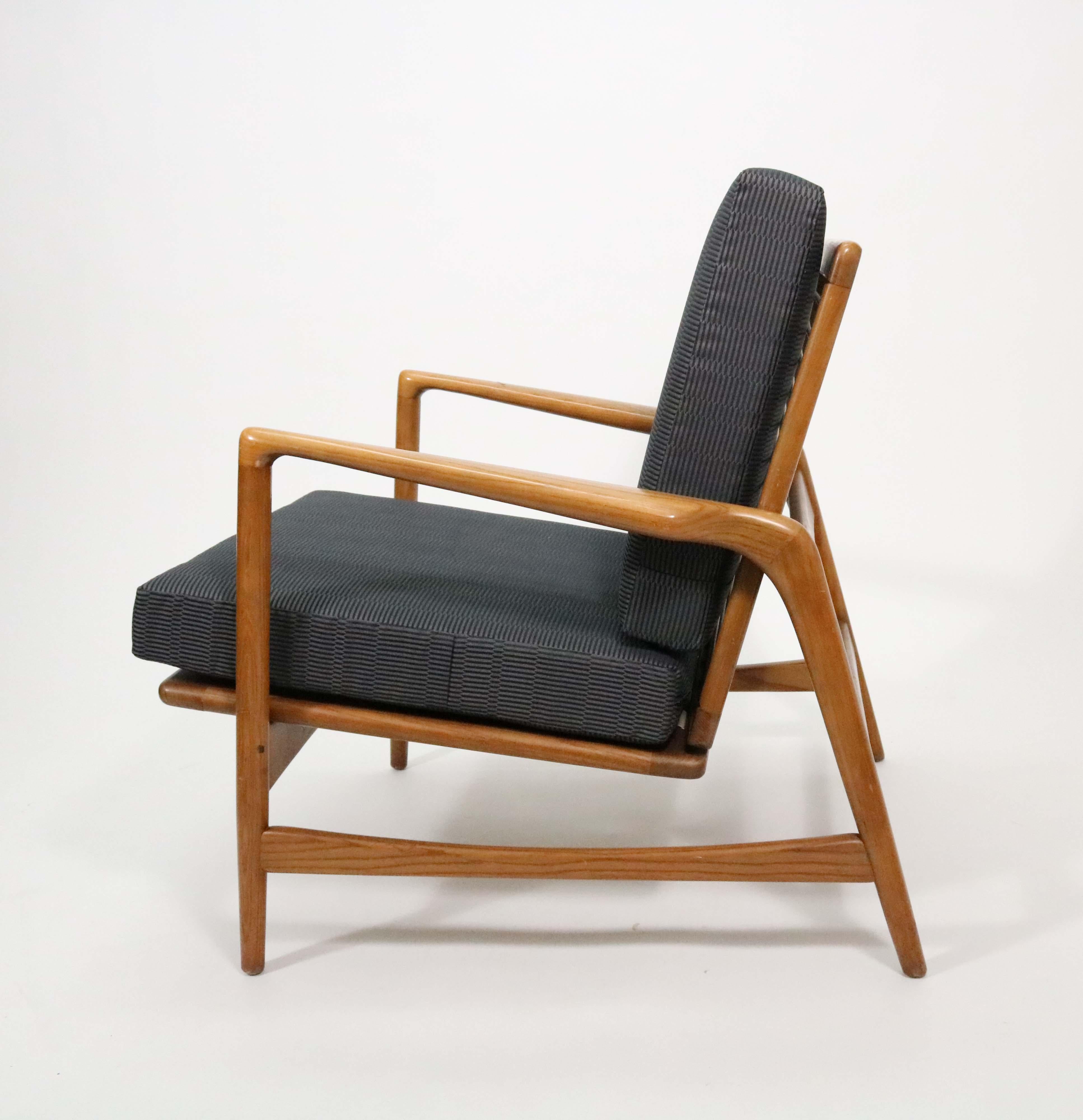 Danish Walnut Lounge Chair and Ottoman with Adjustable Recline by Ib Kofod-Larsen